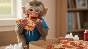 Monkey Baby and puppy eat mini pizza play cute