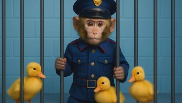 Monkey Baby Helps Duckling In The Cave