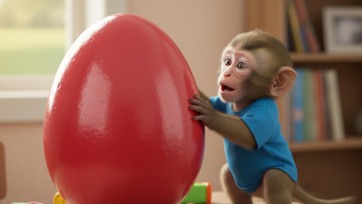 Baby Monkey goes egg to feed Ody crocodile